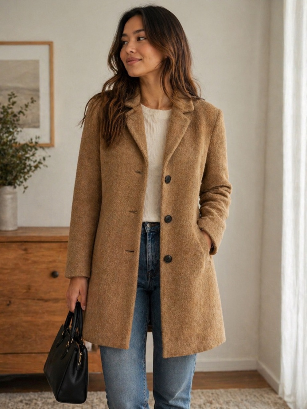 Boden Camel Wool Coat | Size 6 | Minimalist